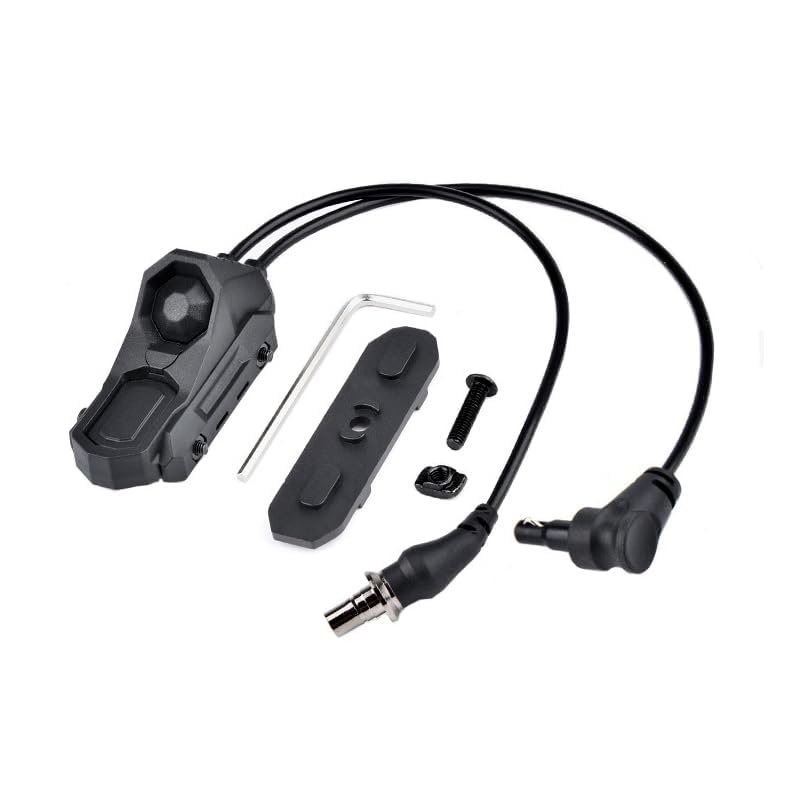 HATSEN Tactical Modular Dual Wire Button Remote Activation Pressure SwitchCompatible with M300/M600 PEQ15/A2 Etc Series Scout Troch Flashlightfor 20mm Rail and M&K System (SF+Crane Laser Plug BK)