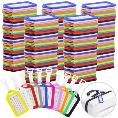 200 Pcs Luggage Tags, 3.32" Plastic Luggage Tags with Name ID Card Inserts & Lanyards, Personalized Luggage Labels, Airplane Suitcase Labels, Suitable for 2.7 * 1.8 Inch Cards, 10 Colors