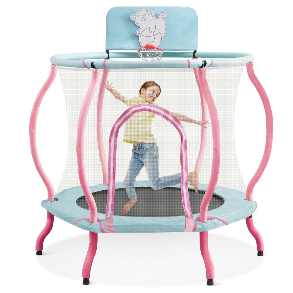Trampoline, Portable Fitness Foldable Trampoline in-Home Mini Rebounder with Adjustable Handle, Exercise Trampoline for Kid/Adults, 40" Max Load 330lbs (Enclosure, Pink)