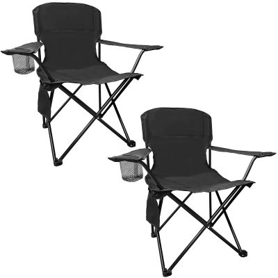 2PCS SAILARY Folding Outdoor Beach Camp Chair with Cup Holder, Storage Pocket, Waterproof Bag Outdoor Arm Chair, Supports 225LBS, Black