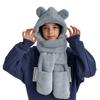 Women Cute Bear Hooded Hat Scarf Gloves Set 3-in-1 Earflap Animal Hat Plush Warm Hooded Scarf with Mittens view 3