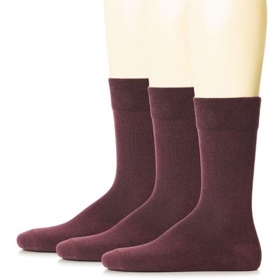 Hugh Ugoli Mens Cotton Dress Socks, Plain Colors, Regular Fit, Crew, Casual Socks, 3 Pack, Burgundy, Shoe Size: 6-8