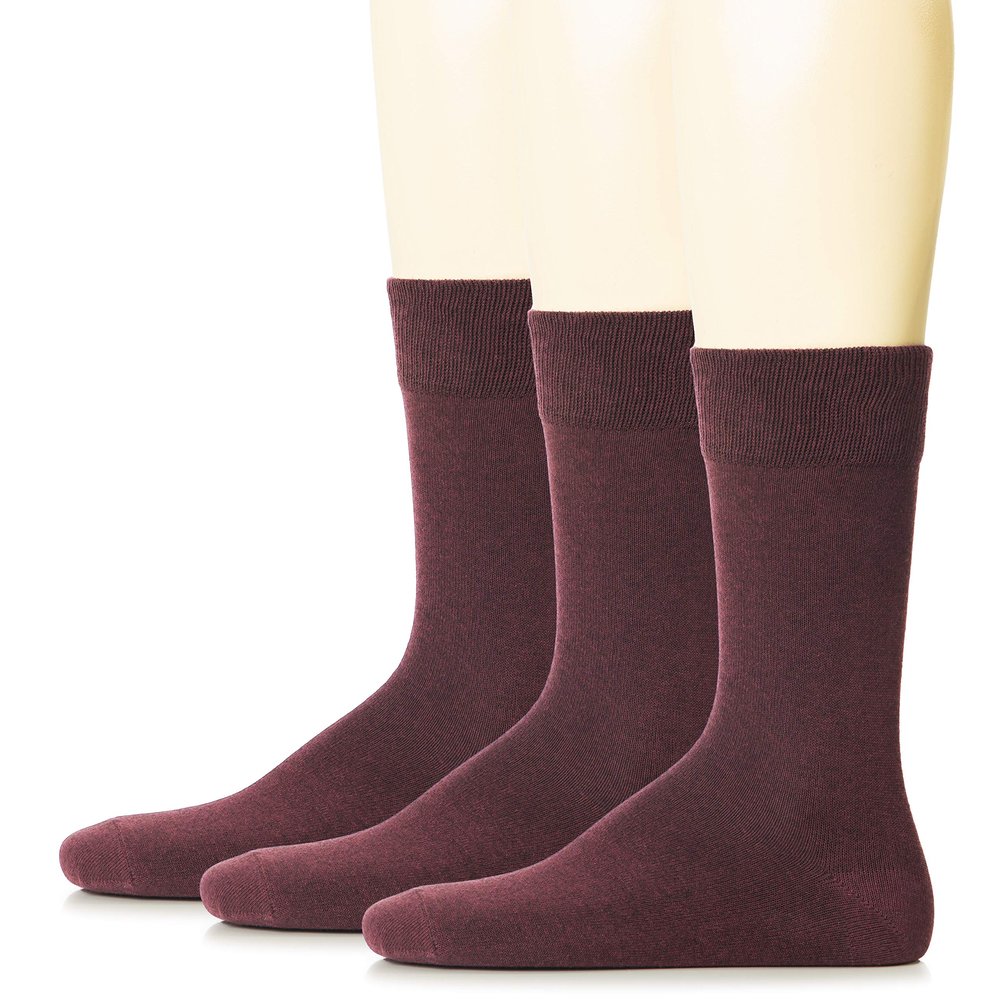 Hugh Ugoli Mens Cotton Dress Socks, Plain Colors, Regular Fit, Crew, Casual Socks, 3 Pack, Burgundy, Shoe Size: 6-8