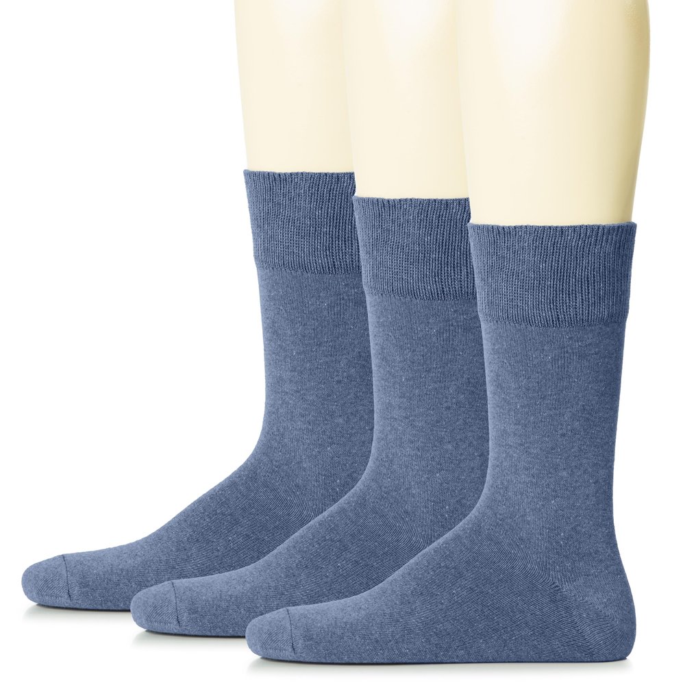 Hugh Ugoli Mens Cotton Dress Socks, Plain Colors, Regular Fit, Crew, Casual Socks, 3 Pack, Jeans Blue, Shoe Size: 8-10
