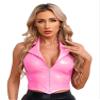 renvena Womens Sexy Wetlook Latex Leather Backless Camis Streetwear Punk Waistcoat Tank Top Pink 3X-Large view 1