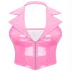 renvena Womens Sexy Wetlook Latex Leather Backless Camis Streetwear Punk Waistcoat Tank Top Pink 3X-Large view 3
