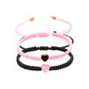 Set of 2 Colorful Heart Beaded Matching Bracelets for Couples and Friendships Pinky Promise Heart Braided Leather Rope Bangle Wrist Adjustable Bracelets Valentines Gifts- Pink & Black view 1
