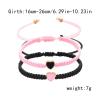 Set of 2 Colorful Heart Beaded Matching Bracelets for Couples and Friendships Pinky Promise Heart Braided Leather Rope Bangle Wrist Adjustable Bracelets Valentines Gifts- Pink & Black view 2
