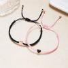Set of 2 Colorful Heart Beaded Matching Bracelets for Couples and Friendships Pinky Promise Heart Braided Leather Rope Bangle Wrist Adjustable Bracelets Valentines Gifts- Pink & Black view 3