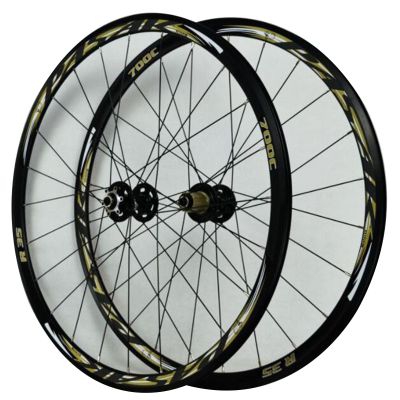 ZECHAO Off Road Disc Brake Wheels,Double Wall Alloy Rims 700c*23-45C Tires V Brake C Brake 7/8/9/10/11 Speed Flywheel Circle Height 30MM Wheelset (Color : Yellow, Size : 700c)