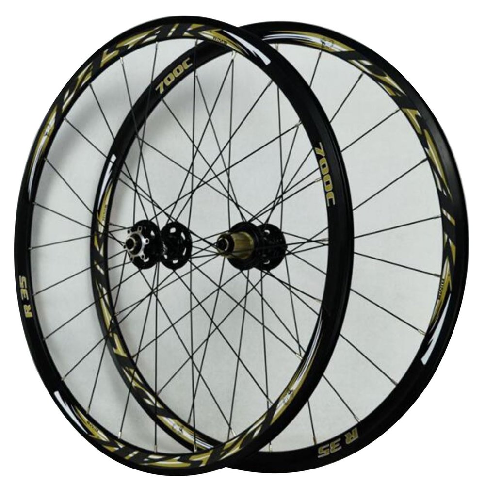 ZECHAO Off Road Disc Brake Wheels,Double Wall Alloy Rims 700c*23-45C Tires V Brake C Brake 7/8/9/10/11 Speed Flywheel Circle Height 30MM Wheelset (Color : Yellow, Size : 700c)