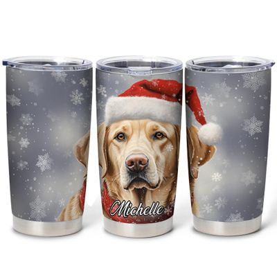 Hyturtle Personalized Gifts Dog Lover - Labrador Merry Christmas Custom Name Coffee Tumbler Cup Stainless Steel 20oz, Animal Lover Gifts For Women Girl Kids Men On Birthday Christmas