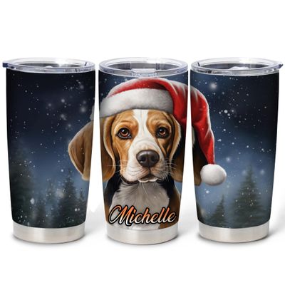 Hyturtle Personalized Gifts Dog Lover - Beagle Merry Christmas Custom Name Coffee Tumbler Cup Stainless Steel 20oz, Animal Lover Gifts For Women Girl Kids Men On Birthday Christmas