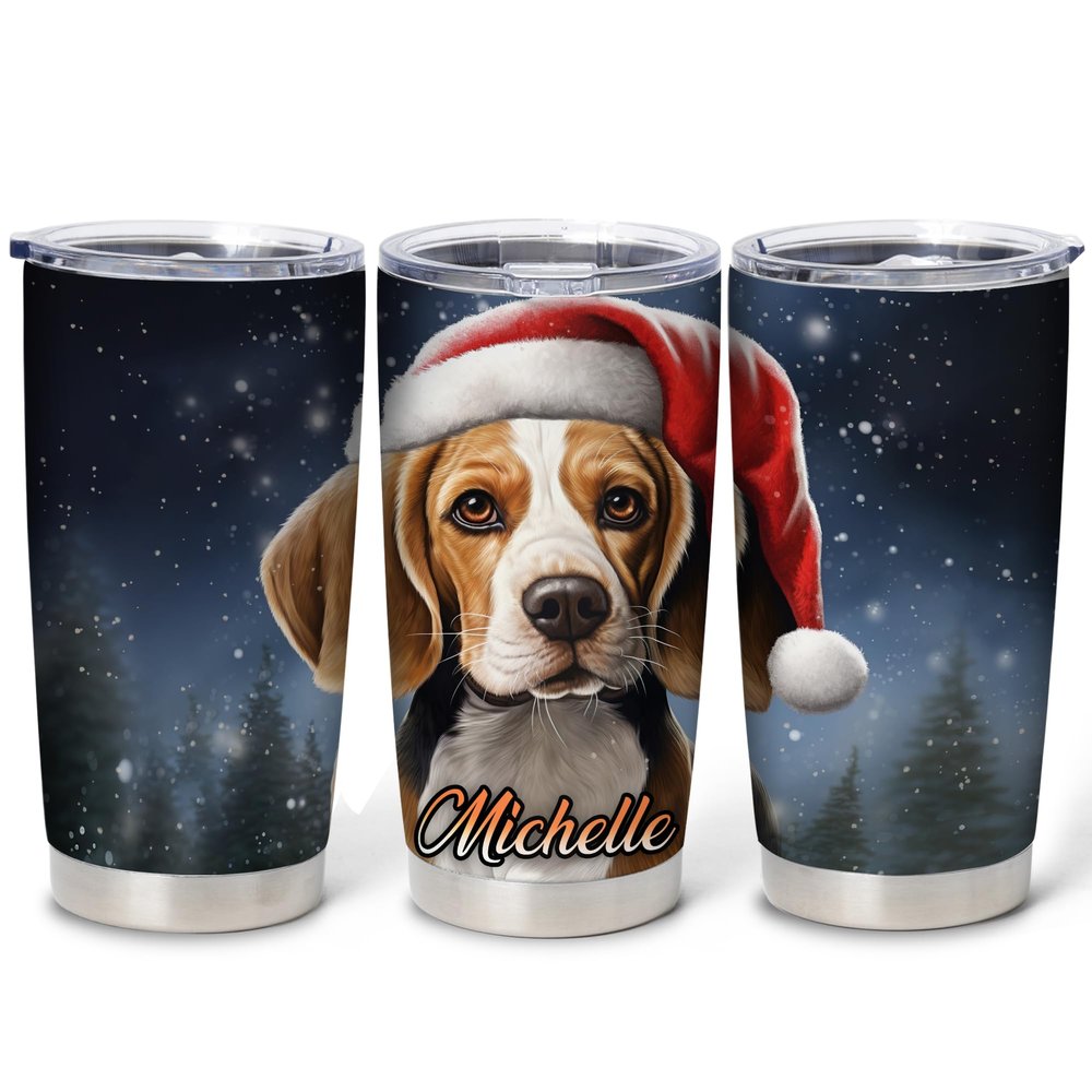 Hyturtle Personalized Gifts Dog Lover - Beagle Merry Christmas Custom Name Coffee Tumbler Cup Stainless Steel 20oz, Animal Lover Gifts For Women Girl Kids Men On Birthday Christmas