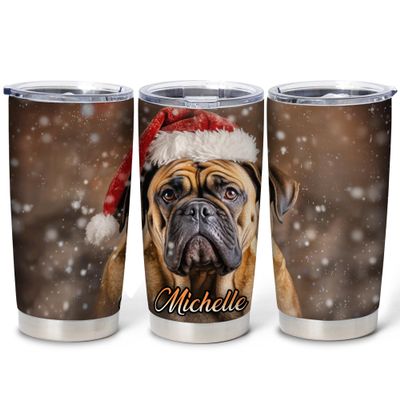Hyturtle Personalized Gifts Dog Lover - Bulldog Merry Christmas Custom Name Coffee Tumbler Cup Stainless Steel 20oz, Animal Lover Gifts For Women Girl Kids Men On Birthday Christmas