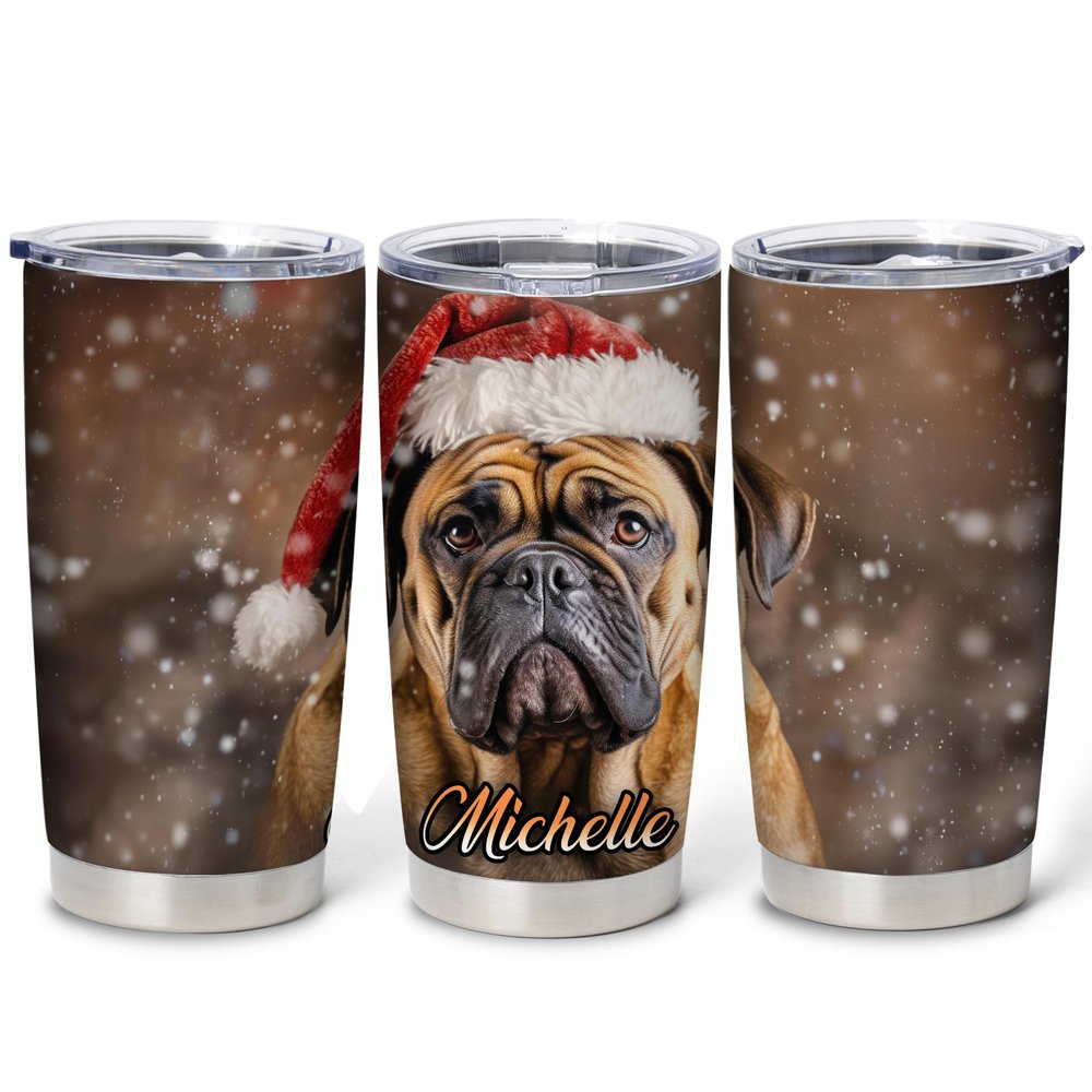 Hyturtle Personalized Gifts Dog Lover - Bulldog Merry Christmas Custom Name Coffee Tumbler Cup Stainless Steel 20oz, Animal Lover Gifts For Women Girl Kids Men On Birthday Christmas