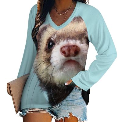 Ferrets Women's Casual Long Sleeve T Shirts V Neck Printed Graphic Blouses Tee Tops XL