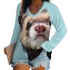 Ferrets Women's Casual Long Sleeve T Shirts V Neck Printed Graphic Blouses Tee Tops XL view 1