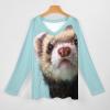 Ferrets Women's Casual Long Sleeve T Shirts V Neck Printed Graphic Blouses Tee Tops XL view 3