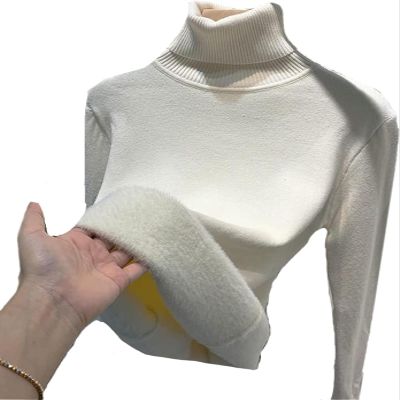 Winter Fleece Thick Knitted Bottoming Shirt, Casual Turtleneck Sweater Soft Thermal Shirts for Women, Turtleneck Soft Thermal Shirts for Women (Color : White, Size : X-Large)