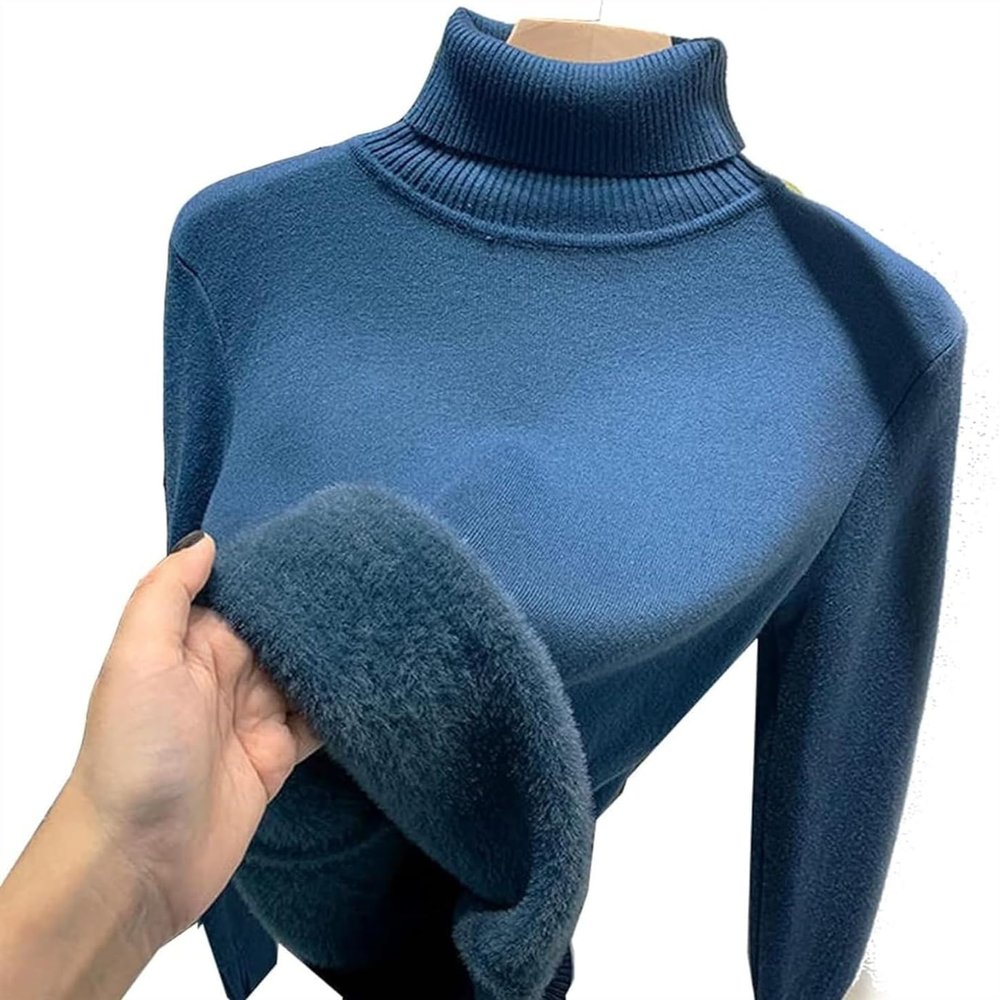 CYXZX Women's Blue Turtleneck Sweater, Long Sleeve, Casual, Fall, Winter