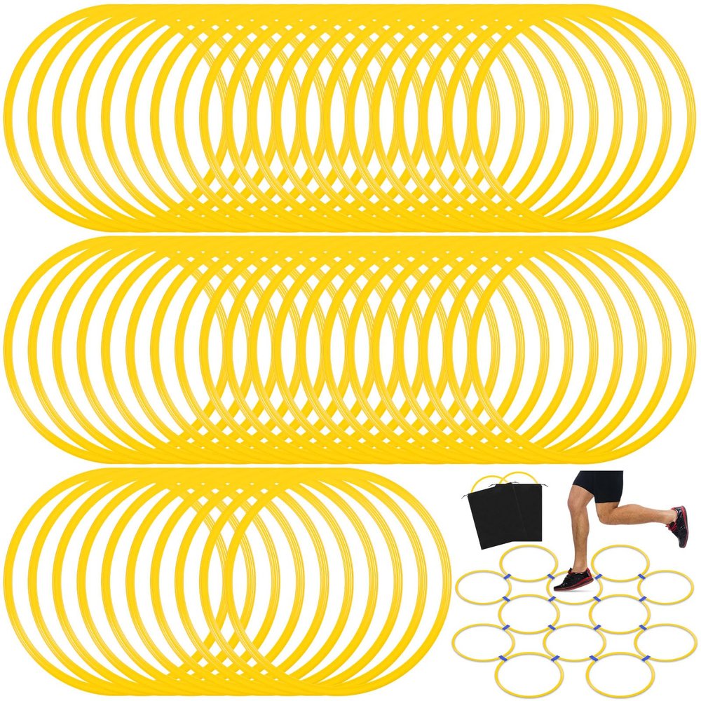Shappy 50 Pcs Agility Rings with Storage Bags 15 Inch Agility Training Rings Hoop Exercise Ring Plastic Speed Rings Jumping Hoops for Sports Soccer Football Gymnastics Practice Games (Yellow)