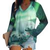 Northern Lights Polar Bear Women's Casual Long Sleeve T Shirts V Neck Printed Graphic Blouses Tee Tops 5XL view 1