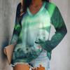 Northern Lights Polar Bear Women's Casual Long Sleeve T Shirts V Neck Printed Graphic Blouses Tee Tops 5XL view 2