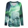 Northern Lights Polar Bear Women's Casual Long Sleeve T Shirts V Neck Printed Graphic Blouses Tee Tops 5XL view 4