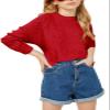Haloumoning Girls Cute Heart Love Print Sweater Tops Oversized Crew Neck Dot Ball Knitted Valentine Pullover 5-14 Years Red view 1
