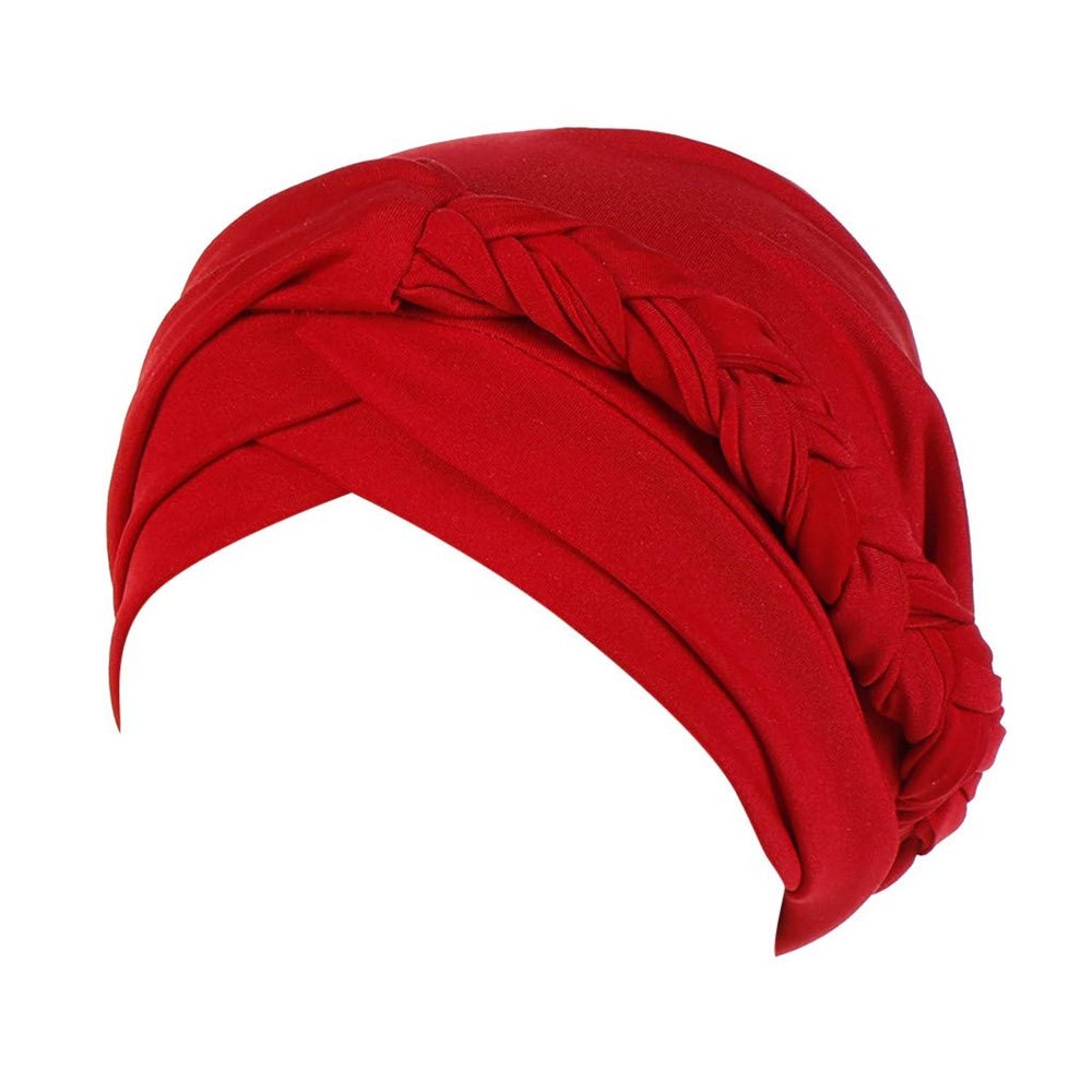 African Women Turban Cap Muslim Head Wraps Beaded Headscarf Beanie Wrap Cancer Chemo Hair Loss Headwrap (Red, One Size)