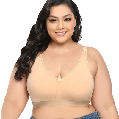 TELIMUSSTO Women's Full Coverage Plus Size Soft Cotton Lace Bra Wirefree Non-Padded 48DD-1