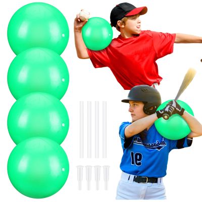 RoundFunny 4 Sets Connection Ball for Baseball 9.8 Inches Soft Baseball Hitting Trainer, Improve Arm Action and Hitting Pitching Training Efficiency (Green)