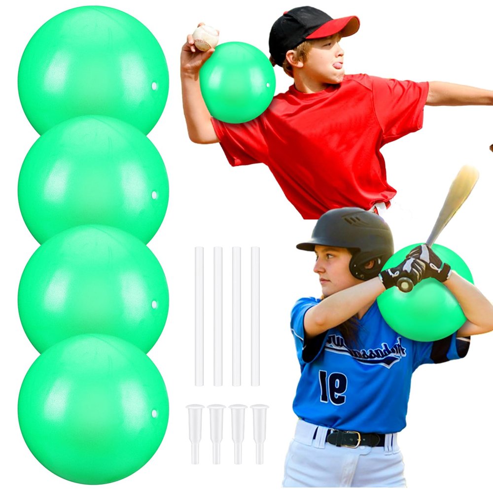 RoundFunny 4 Sets Connection Ball for Baseball 9.8 Inches Soft Baseball Hitting Trainer, Improve Arm Action and Hitting Pitching Training Efficiency (Green)