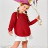 Haloumoning Girls Cute Heart Love Print Sweater Tops Oversized Crew Neck Dot Ball Knitted Valentine Pullover 5-14 Years Red view 4