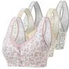 3Pack Women Full Floral Front Button Closeure Lace Bra, Middle-Aged Elder Woman Wirefree Cotton Plus Size Bra (Pink/Beige/Gray, 34bc) view 1
