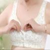 3Pack Women Full Floral Front Button Closeure Lace Bra, Middle-Aged Elder Woman Wirefree Cotton Plus Size Bra (Pink/Beige/Gray, 34bc) view 3