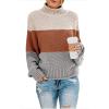 Women Turtleneck Sweaters Casual Long Sleeve Cable Chunky Color Block Oversized Knit Pullover Tops Fashion Fall Outfits view 2