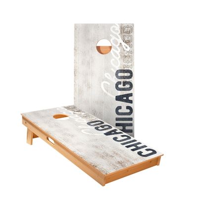 Skip's Garage Chicago Vintage Gameday Cornhole Boards - Includes (2) Boards (Resin Bags) + (1) Black Carrying Case