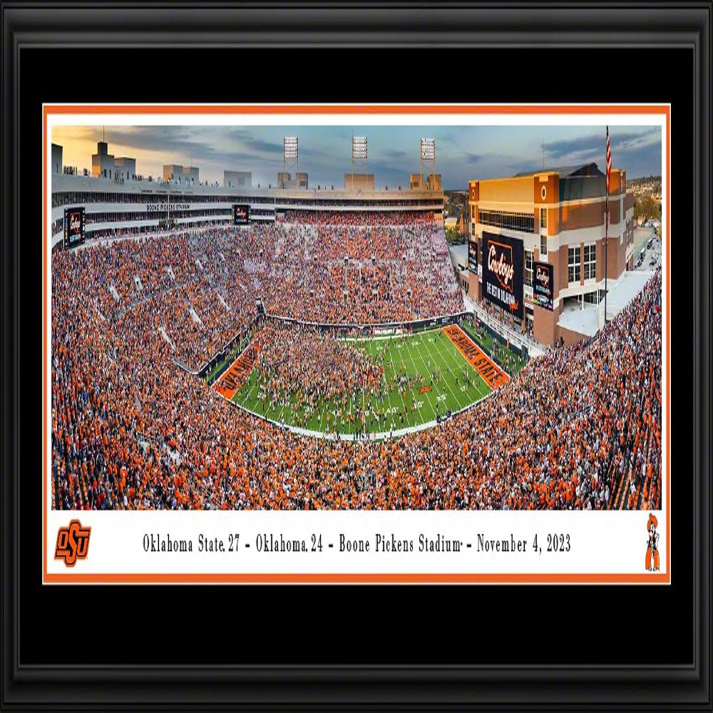 Oklahoma State Bedlam Celebration - 44x18-inch Double Mat, Deluxe Framed Picture by Blakeway Panoramas