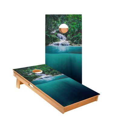 Skip's Garage Forest Waterfall Cornhole Boards - Includes (2) Boards (Resin Bags) + (1) Black Carrying Case