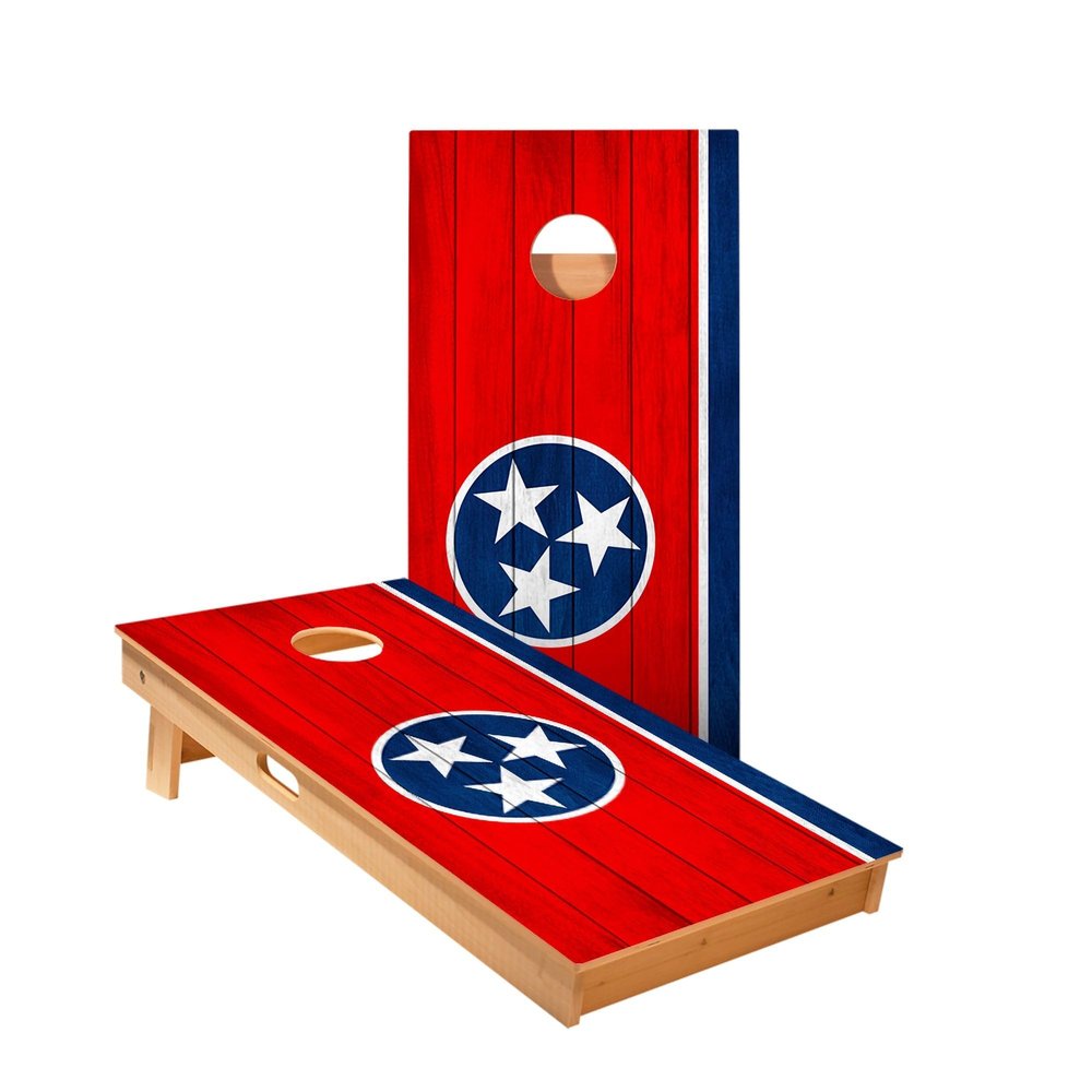 Skip's Garage Tennessee Flag Cornhole Boards - Includes (2) Boards (Resin Bags) + (1) Case & (2) Hole Lights
