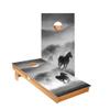 Skip's Garage Black and White Horses Cornhole Boards - Includes (2) Boards (Resin Bags) + (2) Hole Lights & (2) Edge Lights view 1