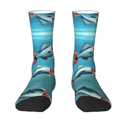 ZISHAK Flying Fish In The Ocean Adult Sports Socks-Men'S Cotton Mid-Calf Socks:A Fusion Of Comfort,Style,And Functionality
