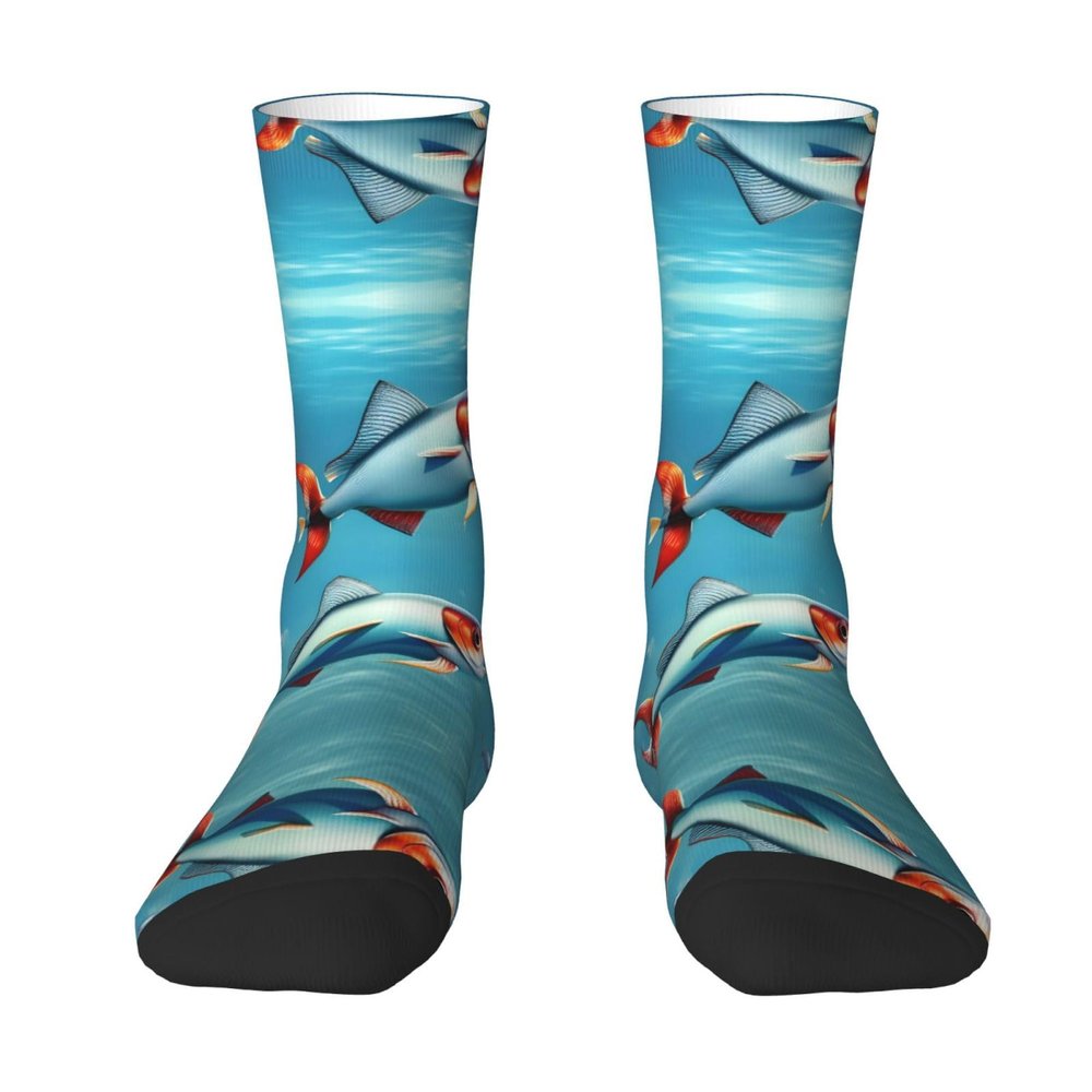ZISHAK Flying Fish In The Ocean Adult Sports Socks-Men'S Cotton Mid-Calf Socks:A Fusion Of Comfort,Style,And Functionality