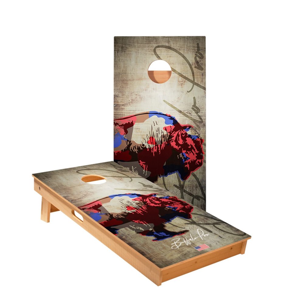 Skip's Garage Buffalo Pro Cornhole Boards - Includes (2) Boards (Resin Bags) + (1) Case & (2) Hole Lights