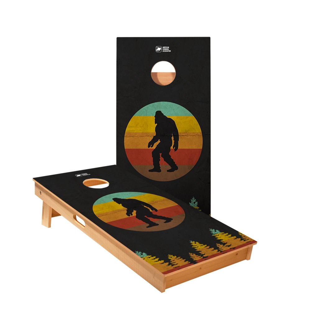 Skip's Garage Retro Sasquatch Cornhole Boards - Includes (2) Boards (Resin Bags) + (1) Case & (2) Edge Lights