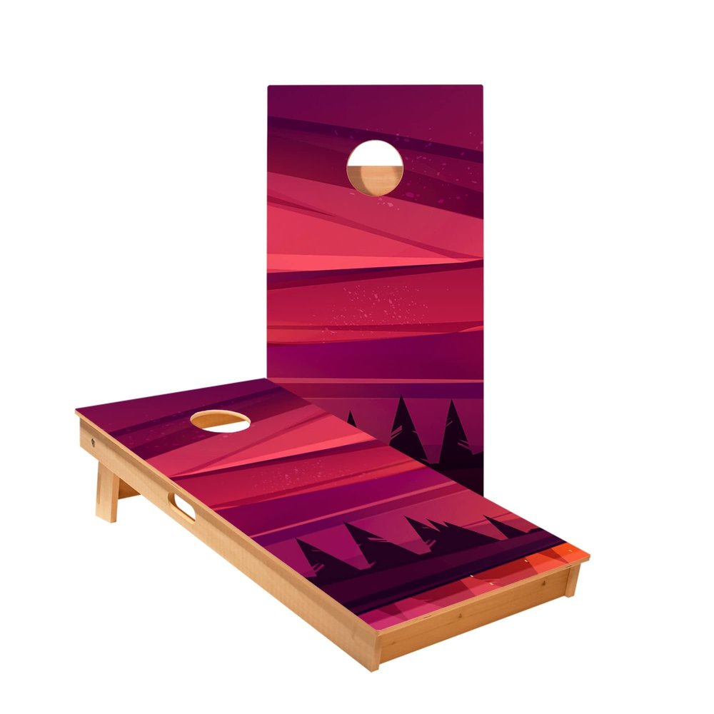 Skip's Garage Red Forest Sunset Cornhole Boards - Includes (2) Boards (Resin Bags) + (1) Black Carrying Case