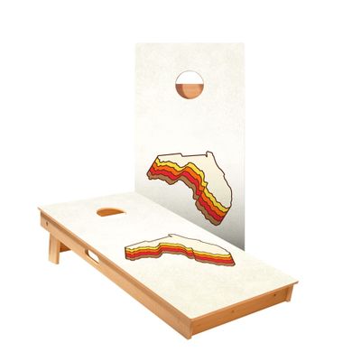 Skip's Garage Retro Florida Cornhole Boards - Includes (2) Boards (Resin Bags) + (2) Hole Lights & (2) Edge Lights