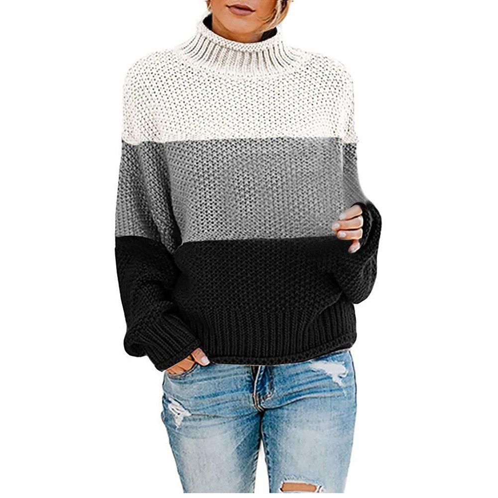 Women Turtleneck Sweaters Casual Long Sleeve Cable Chunky Color Block Oversized Knit Pullover Tops Fashion Fall Outfits